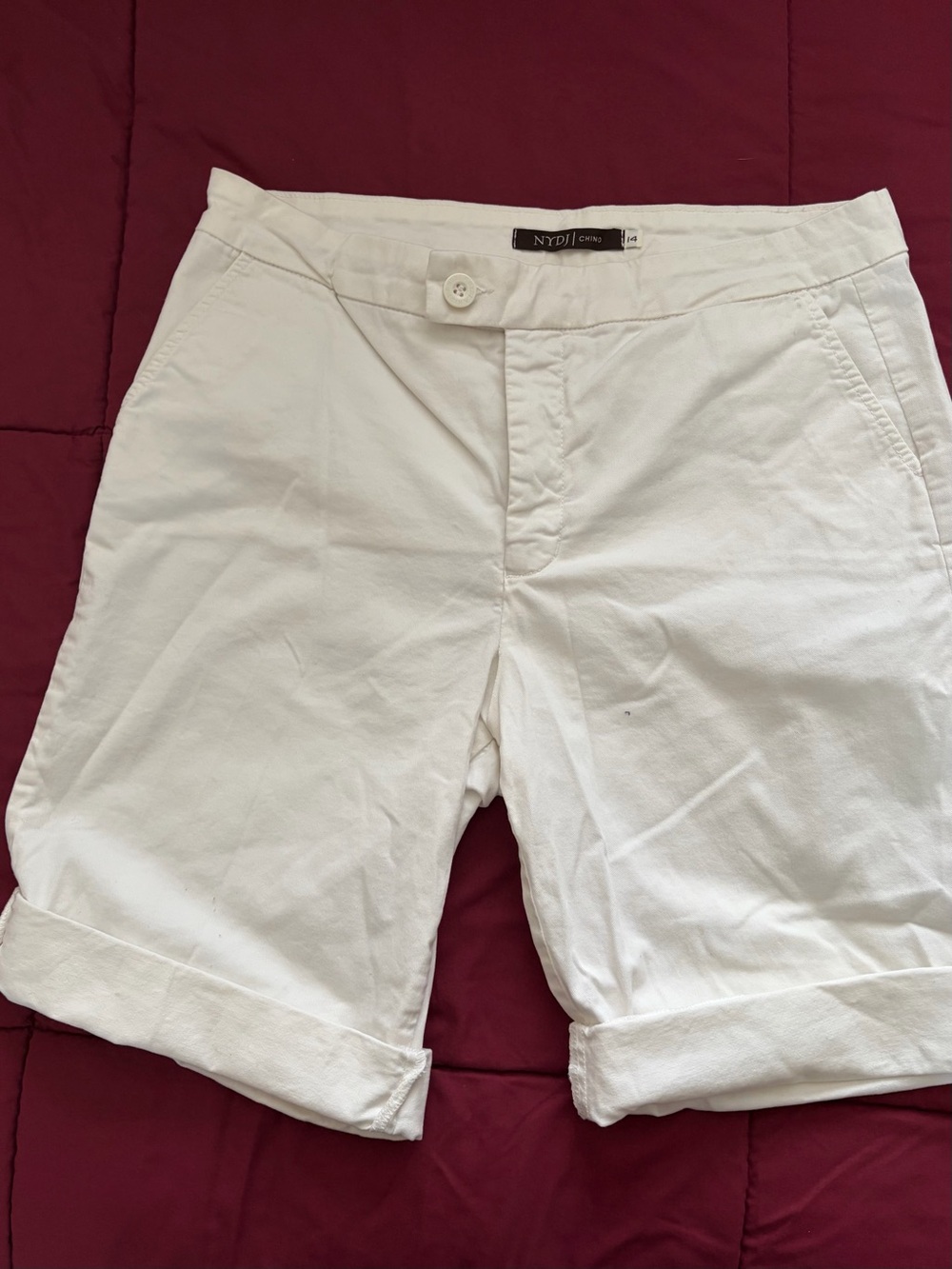 NYDJ White Flat-Front Cuffed Chino Shorts